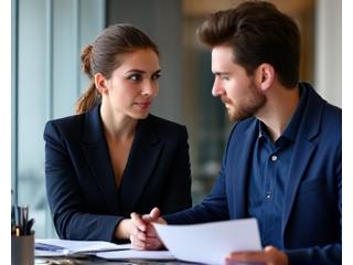 Profesional de la industria del cine dando consejos de carrera a un actor en mentoría.
