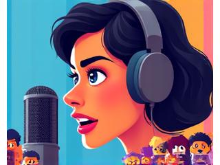 Ilustración de un personaje de dibujos animados hablando en un micrófono.
