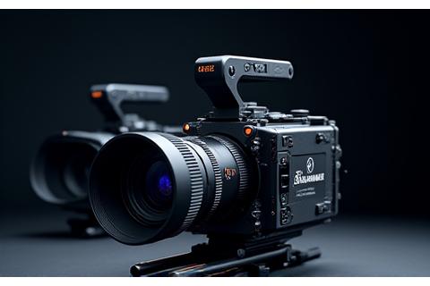 Variedad de cámaras cinematográficas profesionales (RED, ARRI, Blackmagic) en un estudio de grabación.