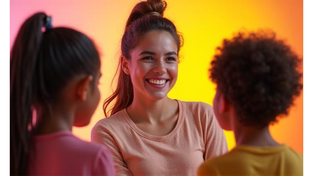 Elena Ferrer, profesora de teatro, guiando a jóvenes alumnos