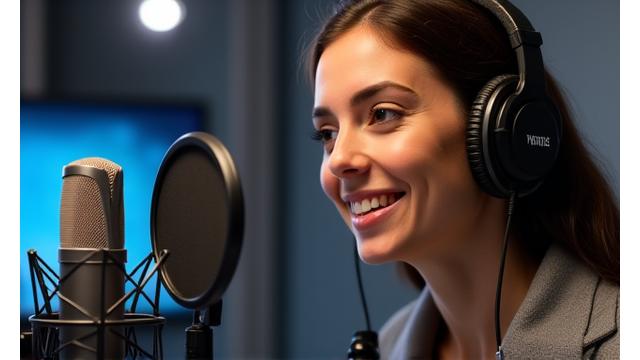 Sofía Mínguez, actriz de doblaje, en un estudio de sonido