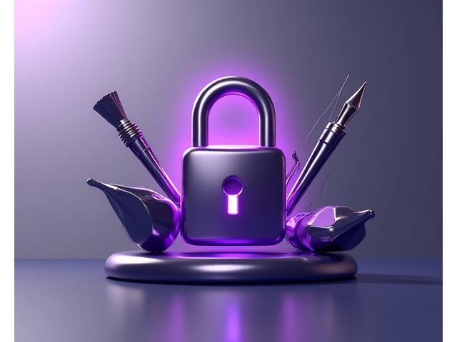 Icono de un candado digital con un pincel y una pluma, simbolizando la protección de la creatividad y los derechos de autor.